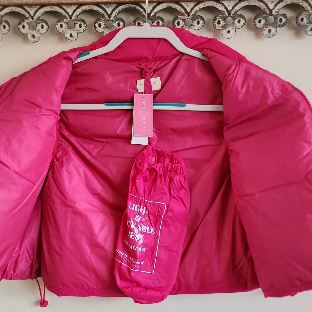 NWT Simply Southern Pink Puffer Vest, Medium - Picture 9 of 12
